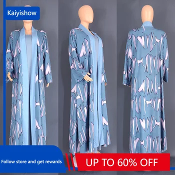 2023 2 Kosov Set Afriške Obleke za Ženske Poletje Elegantno Afriške Proti-vrat Dolg Rokav Poliester Tiskanje Dolgo Obleko Muslimanskih Abaya