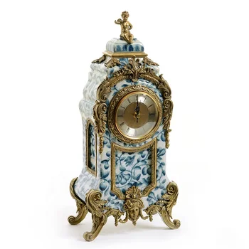 Ameriški Evropski high-end luksuzni keramike z bakrom dekorativni ura modre in bele porcelanaste umetnosti ura obrti okraski