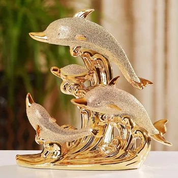 Evropski Keramični Živali Okraski Zlati Delfin Figurice Obrti Doma Dnevna Soba Tabela Notranja Oprema Okraski, Pisarniški Pribor