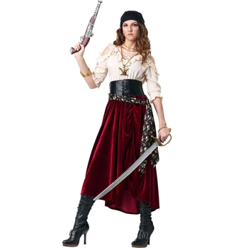 Gospa Karneval Halloween Karibskih Piratov Kostum Vrh Krilo Elizabeth Obleko, Cosplay Fancy Stranka Obleko