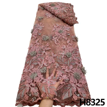HFX 2023 Luksuzni francoski Poroka Poročni Čipke tkanina Ročno Vezen 3D cvetlični beaded til tkanine, čipke 5 metrov sešiti