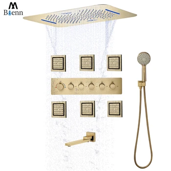 Hotel DIY Brušena Zlato Tuš Sistem Slap Tuš Plošče Smart 100℉ Thermostatic Kopalnica Pipo Velike Showerhead Telo Spreji