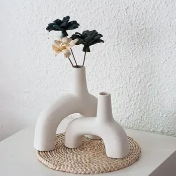 Keramične Vaze Sklop 2 za Sodoben Dom Dekor, Krog Mat Krof Vaze Pampe Travo, Nevtralno Boho Nordijska Minimalism Cvet Vazo