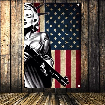 Kip Svobode ima pištolo Wall Art Platno Slikarstvo Banner Tapiserija, Marilyn Monroe Plakat Ameriško Zastavo za Dekoracijo sten