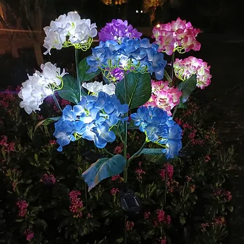 LED Sončne Svetlobe Umetno Hydrangea Simulacije Cvet Nepremočljiva Prostem Vrt, Travnik Rose Svetilke Dvorišče Umetnost, za Dekoracijo Doma