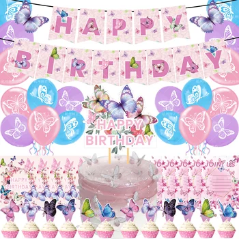 Metulj Rojstni dan Baloni Roza Pomladni Cvet, Metulj Rojstni dan Ballon Dekle Enega 1. Metulj Temo Happy Birthday Balon Party