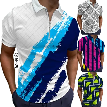 Moški Oblačila 2023 Poletne Moške Priložnostne Moda Zadrgo Polos 3D HD Digital Natisnjeni Mens Kratek Rokav Polo Majice