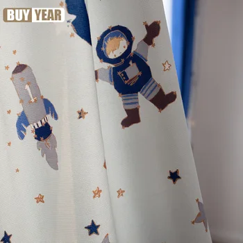 Nordijska Sveže Lepe Modre Astronavt Raketa Star Tiskanje Zavese za dnevno Sobo, otroška Soba po Meri Tekstil