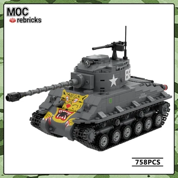 WW2 Vojaškega Vozila Serije M4A3E8 (76)W HVSS Glavni Bojni Tank Avtomobilov 1:35 Obsega MOC Gradnik DIY Model Opeke Puzzle Igrač