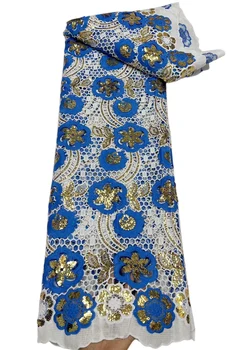 YQOINFKS Sequins Bicolour Mleko Svilene Tkanine, Čipke Nigerijski Ženske Oblačilo Afriške Osnove Zadnjih 5 Metrov Lady Rojstni YQ-6009