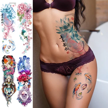 začasni tattoo nalepke ženske body art seksi tatu za dekleta noge, stegna rokav tattoo phoenix ribe lotus peony rose lobanje modelov