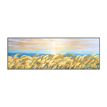 Zlato pšenično polje spalnica postelji slikarstvo ročno poslikano oljna slika pokrajino toplo wall art okras platno, olje, barve, poster,