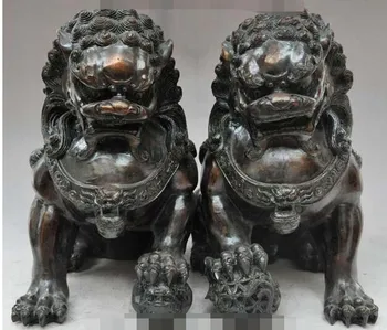 11inchchinese royal bronasto foo pes lev mesto hišo, Guardian zver srečen par kip