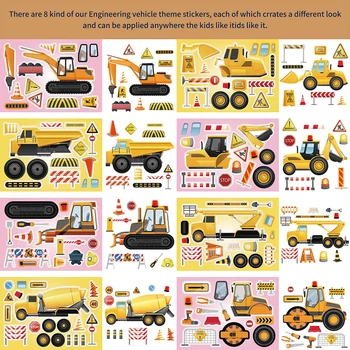 16Pcs/Set otroške Risanke Staršev Otrok Interaktivni Puzzle z Nalepko Gradnje Tovornjaki DIY Stranka Nalepke Otroci Izobraževalne Igrače
