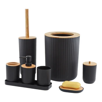 1Set Bambusa In Lesenih Izdelkov za Pranje Nastavite Kopalnica Dobave Nastavite Plastični Pladenj Osem-Delni Set Utility, Kopalnica Komplet