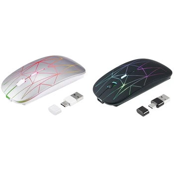 2.4 G Wireless Mouse LED Polnilna Slim Tiha Miška Z USB In Tip C 2 V 1 Sprejemnik Za Računalniki, Prenosniki
