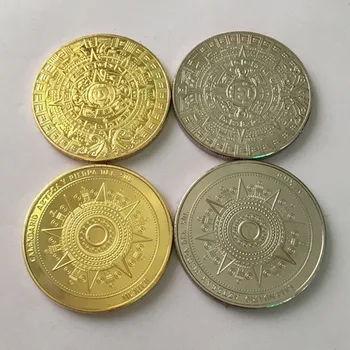 2 kosa (1 set) Nova zasnova Mayan azteški koledar pozlačeni Mehika spominek kovanec set