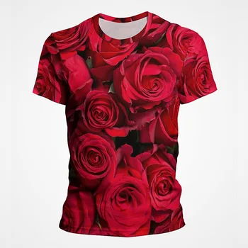 2023 Vroča Ljubezen & Roses Grafični 3D Natisnjeni T-majice Poletje Moški Ženske Romantične Harajuku Moda Prevelik Kratek Rokav Vrhovi Majica s kratkimi rokavi