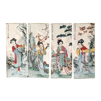 4 kos/set Starodavni Kitajski Tangka svilena vezenina Krajine Številke Štiri Zaslon Poslikave, Freske Soba Dekorativne Slike