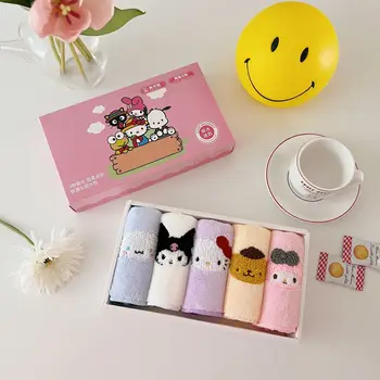 5pcs/box Sanrio Serije Washcloth Vezenje Srčkan Risanka Hello Kitty Kuromi Melodijo Cinnamonroll Koralni Žamet Brisačo Počitnice Darilo