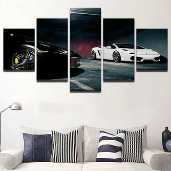 Brez okvirja 5 Plošči Lamborghini Črno In Belo Luksuznih Avtomobilov Platna, Plakati, Wall Art Slik, Slike za Dnevni Sobi Doma Dekor