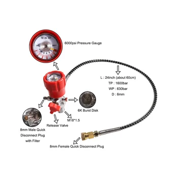 CO2 Rezervoarja Stisnjenega Zraka Ventil DIN Tirno & Fill Postaje,6000Psi Visokim Tlakom, 6 mm Hitro Odklopite Adapter,Črna+Rdeča