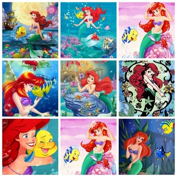 Disney Malo morska deklica Ariel Princesa Risanka Diamond Slikarstvo Križ Vezenje 5D DIY Mozaik Nosorogovo Božično Darilo