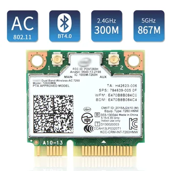 Dual Band Brezžični Za Intel 7260 7260HMW Mini PCI-E Kartico Wifi 867Mbps 802.11 ac 2.4 G/5Ghz Bluetooth 4.0 Za Prenosnik