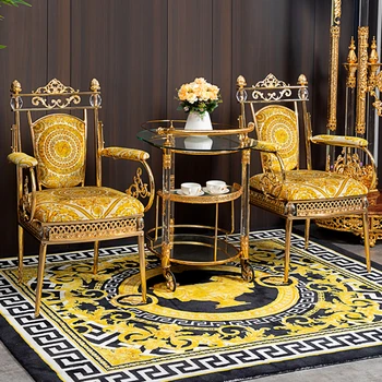 Evropski stil kovinski vklesan pogajalske mize in stoli hotel kaljenega stekla jedilnico voziček načrta krpo stol z armrest