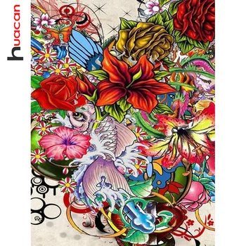 Huacan Diamond Slikarstvo Polna Rose Cvet 5d Diy Vezenje Pisani Cvetlični Mozaik Kvadratnih/krogu Doma Dekor