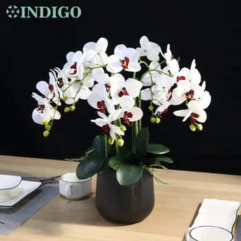 INDIGO-Bela Vešča Orhideja, DIY Cvet Arrangment, Urad za Namizni Okras, Dogodek Centerpiece, 1 Komplet Z Rožo + Listov + Vaza