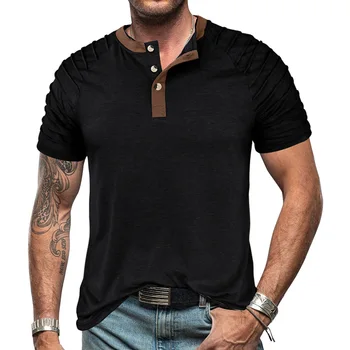 JRJZ 2023 Novo Poletje Kratek rokavi Srajce Za Moške Bombaž Poliester Trden Vzročno T-shirt za Moške Oblačila Colorblock Top Moda