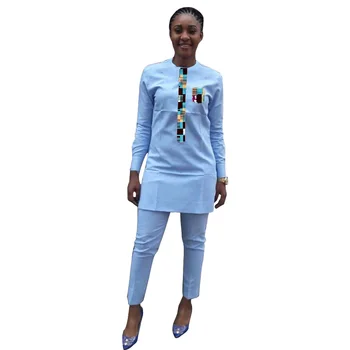 Modro nebo, ženski Kompleti, Prilagojene Ankara Obleke Mehko Majice Z Hlače Nigerijski Styled Gubam Odporne Lady Afriške Obrabe