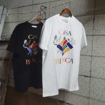 Novo CASABLANCA T-majice Pisane Pravokotnik Pismo Logotip, Tiskanje Visoke Kakovosti 3XL Bombaža, Kratek Rokav CASA T Shirt za Moške, Ženske