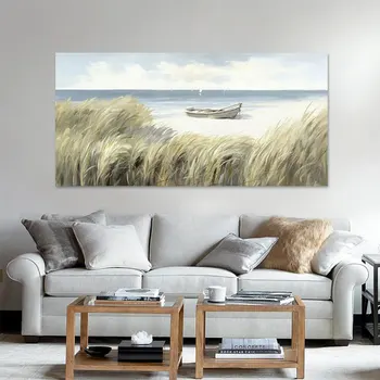 Plaža Sliko Platno Umetnosti Akril Stenski Dekor brez okvirja Sodobnega Abstraktnega Slikarstva Čoln 3d Lepa Slika Pokrajino Ročno Risanje