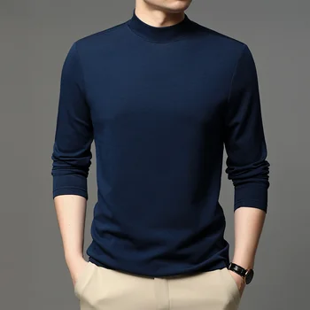 Zgornji Razred Kašmir Pol urtleneck Men ' s Long Sleeve Majica 2022 Novi modeli Moških Poslovnih Klasične Majice blagovne Znamke Slim Fit ops
